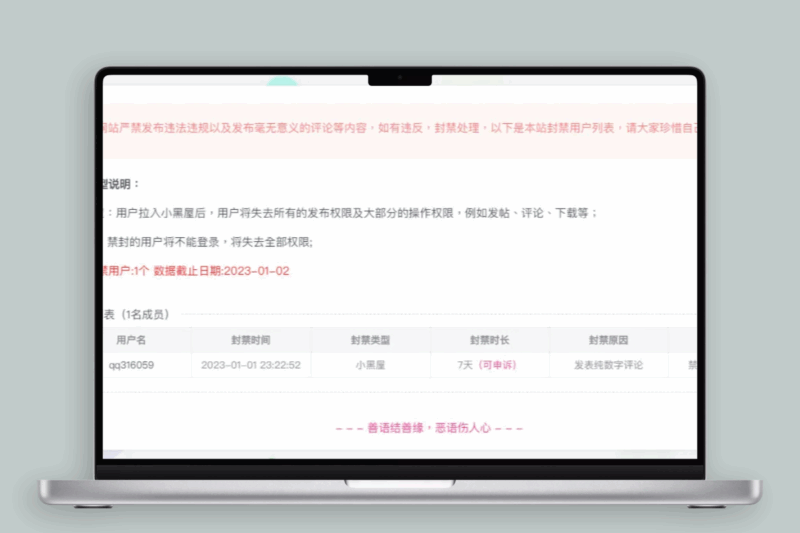 Zibll主题禁封用户公示页面(php8.0修改版)-专注于利州本地信息和服务为一体的网站利州江畔